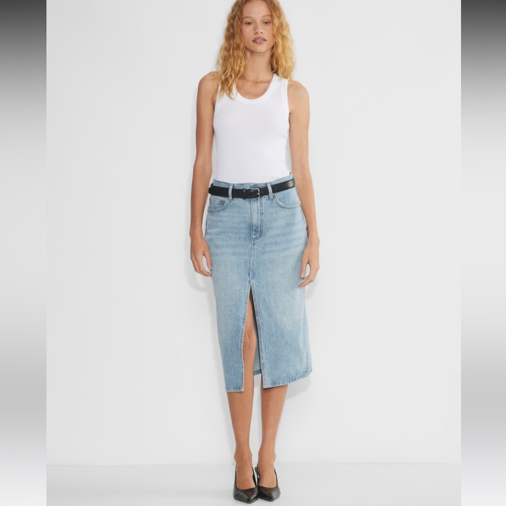 ARITZIA The Halle Light Blue Denim Midi Skirt with Front Slit